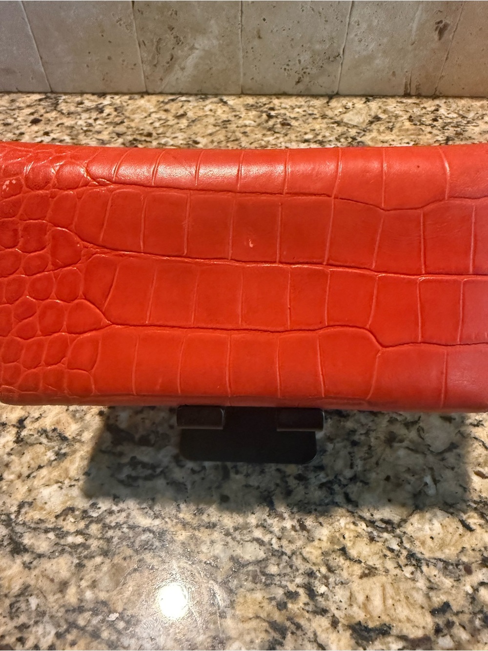 AUTHENTIC MCM Croc-Embossed Red-Orange Leather Wallet - Picture 2 of 13